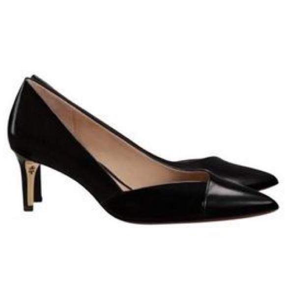 Tory Burch Shoes - Tory Burch Black Leather Ramie Pumps Kitten Heels